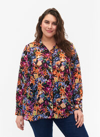 FLASH - Långärmad skjorta med blommönster, Orange Pink Flower , Model