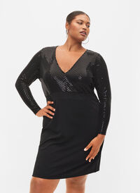 Kroppsnära klänning med glitter, Black, Model