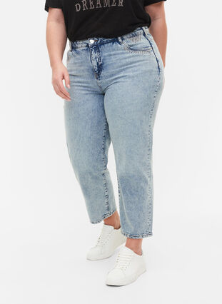 Ankellånga Vera jeans med nitar, Light blue denim, Model image number 2