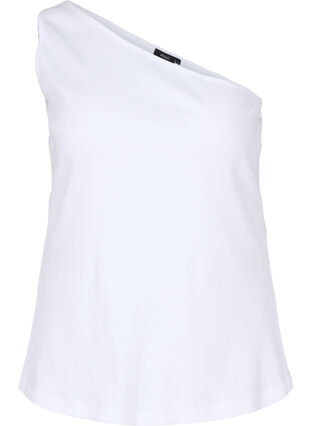 One shoulder-topp i bomull, Bright White, Packshot image number 0