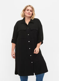 Lång skjortjacka med knappar, Black, Model
