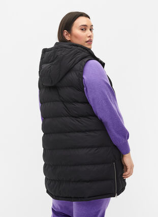 Lång väst med huva och knappar, Black, Model image number 1