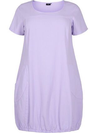 Kortärmad klänning i bomull, Lavender, Packshot image number 0