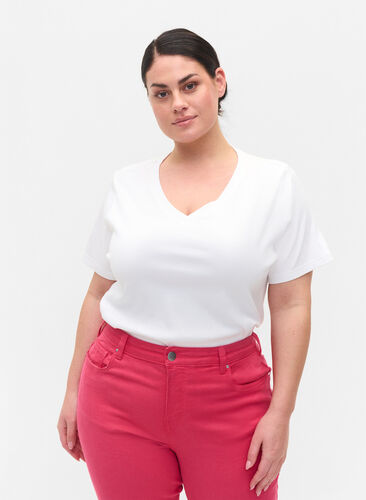 Ribbad t-shirt i bomull, Bright White, Model image number 0