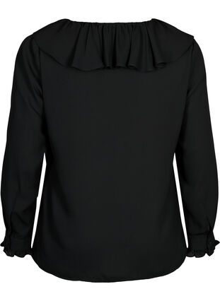 Långärmad blus med volang, Black, Packshot image number 1