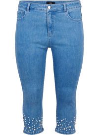 Högmidjade knickers i denim med pärlor