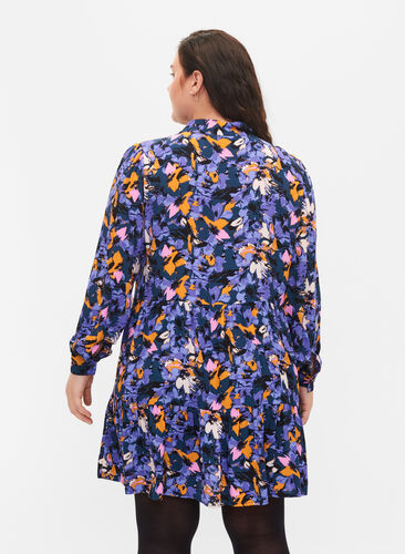 Blommig tunika med blixtlås, Purple Flower AOP, Model image number 1