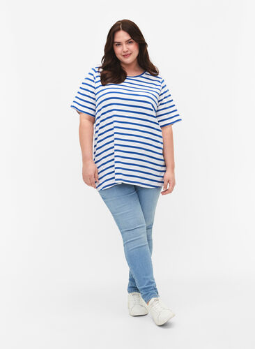 Randig t-shirt i bomull, Blue Stripes, Model image number 2