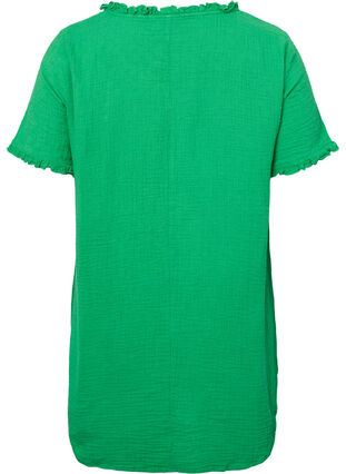 Kortärmad bomullstunika med volanger, Bright Green, Packshot image number 1