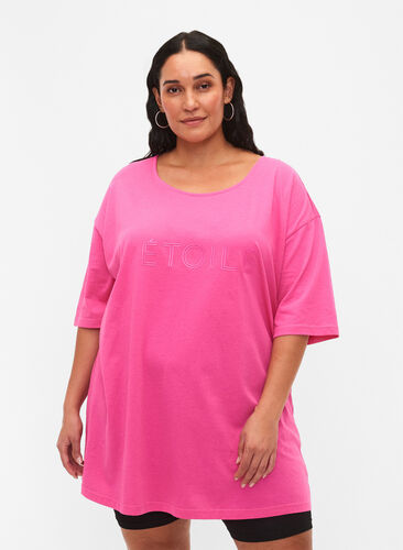 Oversized t-shirt i bomull med tryck, Shocking Pink ÉTOILÉ, Model image number 0