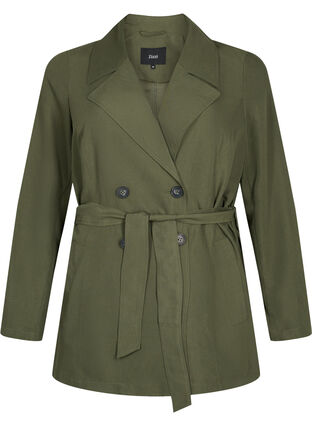 Trenchcoat med bälte och fickor, Grape Leaf, Packshot image number 0