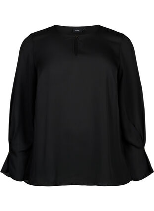 Enfärgad blus med långa ärmar, Black, Packshot image number 0