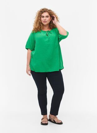 Bomullsblus med 1/2 ärmar, Bright Green, Model image number 2