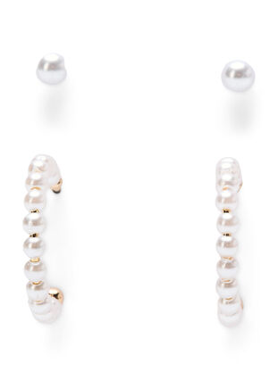 2-pack örhängen med pärlor, Gold w. Pearl, Packshot image number 2