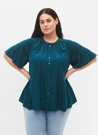 Kortärmad skjorta med prickig mönster, Deep Teal, Model