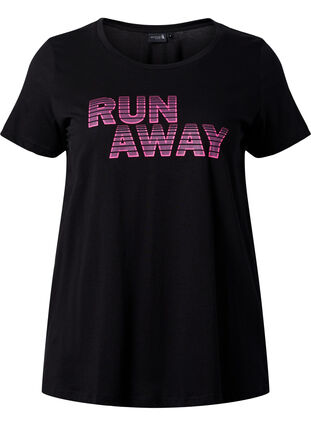 Sport t-shirt med tryck, Black w. Run Away, Packshot image number 0