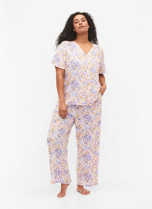 Lösa byxor i viskos med all-over mönster, Cameo Pink AOP, Model image number 0