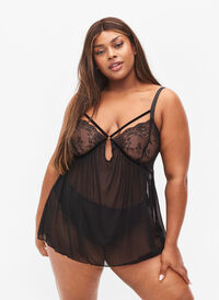 Transparant nattlinne med spets, Black, Model