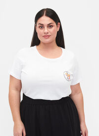 T-shirt i bomull med tryck framtill, White Chest Print, Model