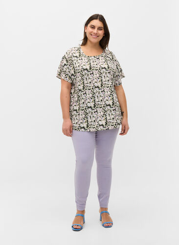 Kortärmad blus i viskos, Green Purple Mix, Model image number 2