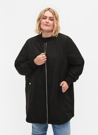 Lång bomberjacka med fickor, Black, Model