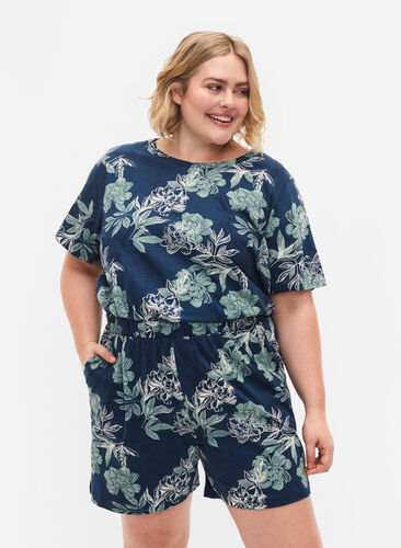 Löst sittande pyjamashorts med tryck, Insignia Blue AOP, Model image number 0