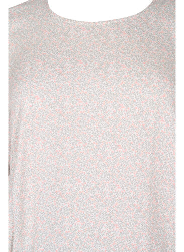 Blommig viskosblus med smock och 3/4-ärmar, White Ditsy AOP, Packshot image number 2