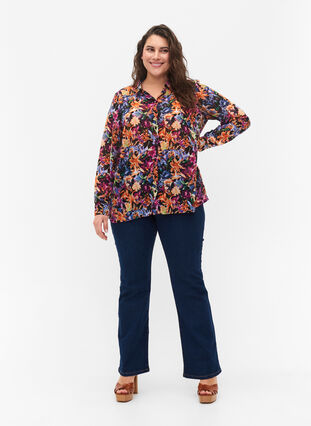 FLASH - Långärmad skjorta med blommönster, Orange Pink Flower , Model image number 2
