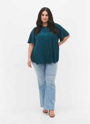 Kortärmad skjorta med prickig mönster, Deep Teal, Model image number 2