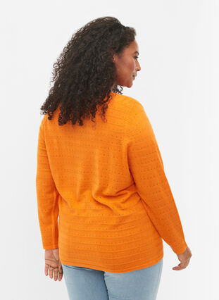 Stickad tröja med struktur och rund hals, Vibrant Orange, Model image number 1