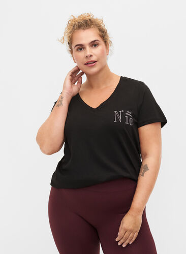 Tränings-t-shirt i bomull med tryck, Black w. No. 10, Model image number 0