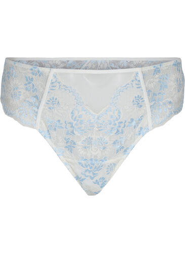 Stringtrosa i spets med normal midjehöjd, Tofu w. blue, Packshot image number 0