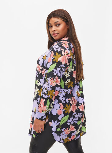 Blommig tunika i viskos, Purple Green Flower, Model image number 1