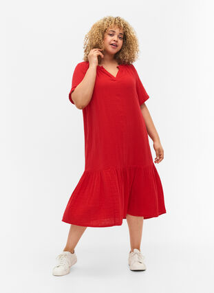 Midiklänning med korta ärmar i bomull, Barbados Cherry, Model image number 2