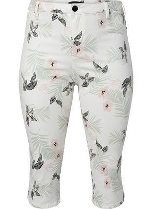 Capri jeans med blommönster och hög midja, White Flower AOP, Packshot image number 0