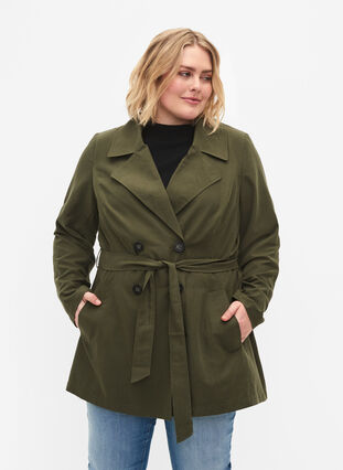 Trenchcoat med bälte och fickor, Grape Leaf, Model image number 0
