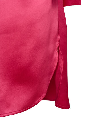 Lång skinande skjorta med slits, Pink Flambé, Packshot image number 3