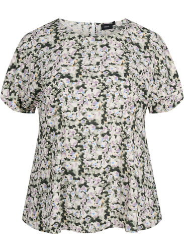 Kortärmad blus i viskos, Green Purple Mix, Packshot image number 0