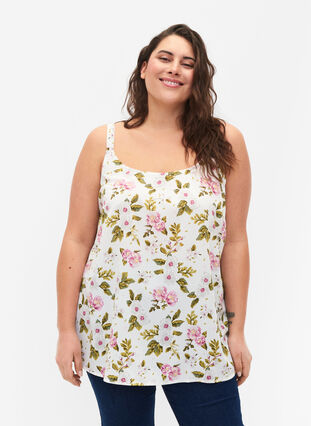 FLASH - Topp med tryck, Off White Flower, Model image number 0