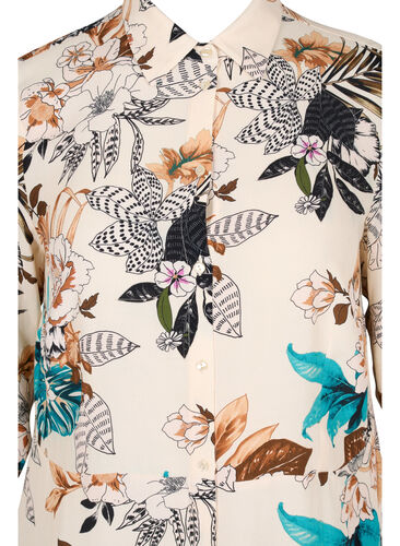 Blommig skjortklänning i viskos, Brown Flower AOP, Packshot image number 2