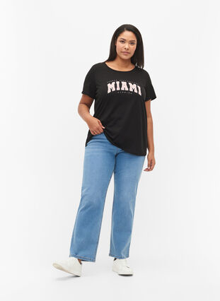 T-shirt i bomull med tryck, Black MIAMI, Model image number 2