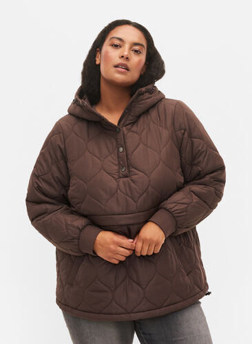 Quiltad anorak med huva, Black Coffee, Model image number 0