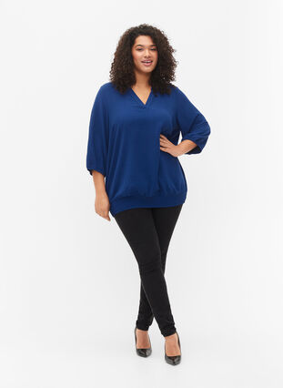 Blus med smock och 3/4-ärmar, Blue Depths, Model image number 2