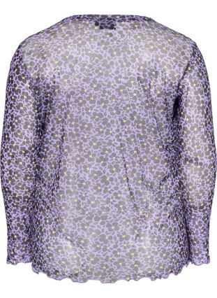 Blommig blus i mesh med kroppsnära passform, Purple AOP, Packshot image number 1