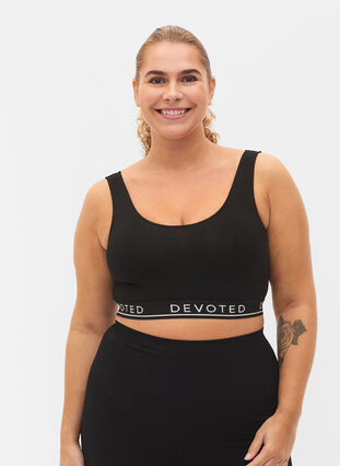 Sömlös bh med texttryck, Black, Model image number 0