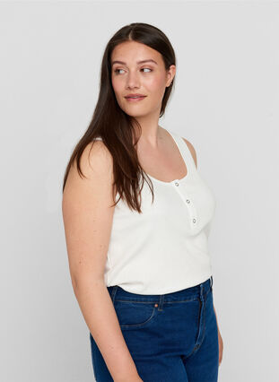 Ribbad topp med rund halsringning, Bright White, Model image number 0