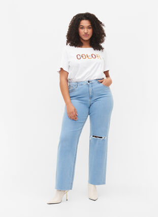 T-shirt i bomull med tryck, Bright White COLOR, Model image number 2
