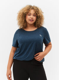 Melerad tränings t-shirt med rund hals, Night Sky Mel., Model