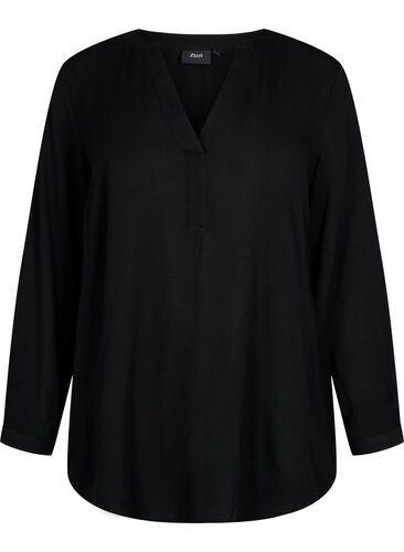 V-ringad tunika i viskos, Black , Packshot image number 0