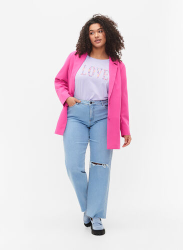 Klassisk blazer med knapp, Rose Voilet, Model image number 2